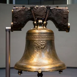 kristen bell inside of the liberty bell, golden, bright, american