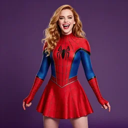 a very beautiful highly aesthetic wallpaper photo of ALEXANDRIA MORGAN posing in a SPIDERMAN cosplay dress in a very joyful happy mood, artsy, trending on Artstation, 4k, masterpiece