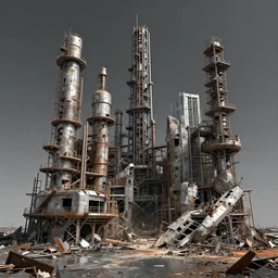 fragments of a combusted futuristic industrial zone arranged into an artistic sculpture, trending on artstation