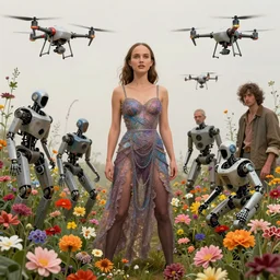 natalie portman made of flowers, robotic drones, highly detailed by peter mohrbacher, hajime sorayama, wayne barlowe, boris vallejo, aaron horkey, gaston bussiere, craig mullins