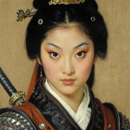 full character of a ancient chinese female warrior with big double eyelid eyes, character design, painting by gaston bussiere, katsuya terada, nc wyeth, greg rutkowski, craig mullins, vermeer, frank frazetta, mucha, trending on artstation, jeffery catherine jones