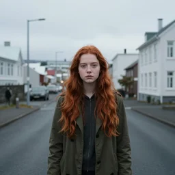 reykjavik is the capital and largest city of iceland in style of the game life is strange witha very long red hair teen age girl