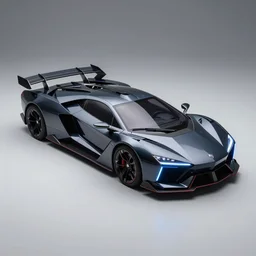 photo of a dark glass and plastic futuristic aerodynamic rectangular box - shaped car with sharp edges and aerodynamic fins and canards, venturi tunnels, neon lights, studio lighting, spaceship style, hard surfaces