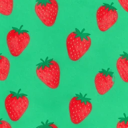 a strawberry pattern, kelly green and bright red, risograph