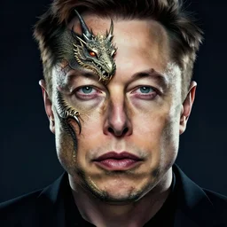 elon musk in style of two - face harvey dent one side face has dragonskin fantasy sharp focus intricate elegant digital painting