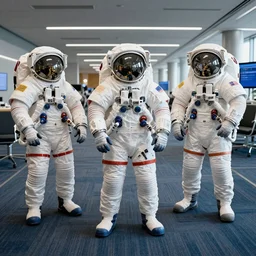 nasa astronauts wearing space suits that look like the pdx airport carpet
