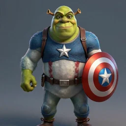 digital painting of Shrek as Captain America, octane render, volumetric lightening, by marvel