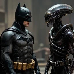 film still of Batman talking with a Alien in the movie Alien(1990).