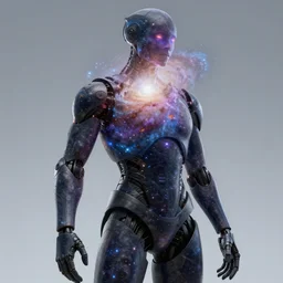 a humanoid creature that looks like the galaxy, realistic, detailed, 4 k