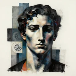 epic concept art. abstract male supermodel face silhouette mixing with black and color liquid fluid. abstract sculpture. vertical rectangles, rectangles, cubes. art deco swirls. masterpiece, michelangelo. concept art, matte painting. greg rutkowski, wlop, victo ngai, kandinski