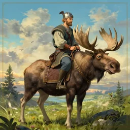 poster by michael whelan and tomer hanuka, a viking riding a moose, full of details, by makoto shinkai and thomas kinkade, matte painting, trending on artstation and unreal engine