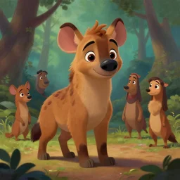 a beautiful painting of a cute brown hyena in a forest. disney character design by cory loftis, fenghua zhong, ryohei hase, ismail inceoglu and ruan jia. artstation, volumetric light, detailed, photorealistic, rendered in octane