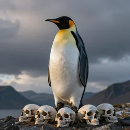 penguin emperor on a hill of skulls