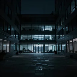 dark empty urban office, midnight scary, award-winning photography 4k