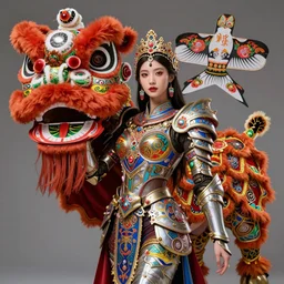 studio portrait of legitimate kind colorful female sacred mech paladin lion dancing kite absurdly beautiful, elegant, young sexy elegant woman, super fine surreal detailed face illustration by kim jung gi, iraq nadar, intricate lines, sharp focus, vibrant colors, matte, octopath voyager, final fantasy, unreal engine highly rendered, global illumination, radiant light, intricate environments