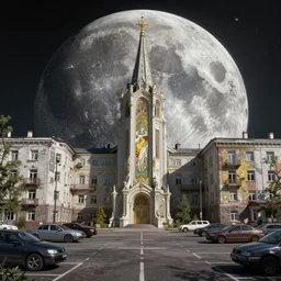 Сyberpunk style photo on a parking lot in a Soviet slum on the moon, Neo Norilsk, sci-fi, fantasy, intricate, very very beautiful, elegant, highly detailed, smooth, Unreal Engine 5, sharp focus, illustration, art by artgerm and greg rutkowski and alphonse mucha and evgeny zubkov