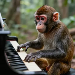 a monkey playing the piano, digital art, highly detailed,
