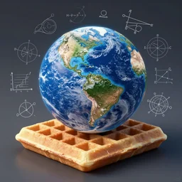 the image of earth projected onto a waffle with scientific diagrams and math equations and infographics and charts and graphs in a magazine article with text