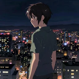 city in the atmospheric cyberpunk anime film, gouache matte background painting, at night with lights, by makoto shinkai, in the anime series ergo proxy, beautiful specular edge highlights and rim lighting