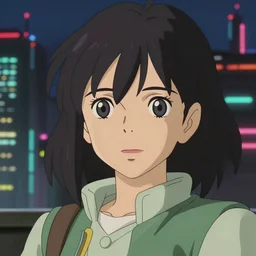 anime fine details portrait of Mikasa Ackerman in front of cyberpunk modern city landscape on the background deep bokeh, close-up view, anime masterpiece by Studio Ghibli. 8k, sharp high quality anime, artstation