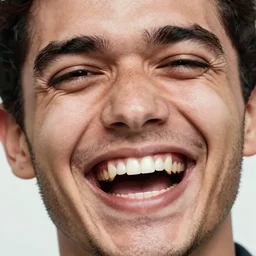extremely zoomed - in photo of spanish laughing guy el risitas face showing his big grin and laughing kek meme face