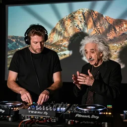 DJ Nikolai Tesla spins some beats while MC Albert Einstein drops some dope rhymes