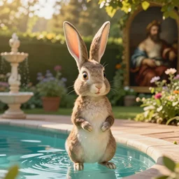 Jessica Rabbit, by a pool, golden hour, in a garden, artstation, by J. C. Leyendecker and Peter Paul Rubens,