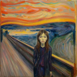 an oil painting of yui hirasawa with the style of the scream by edvard munch