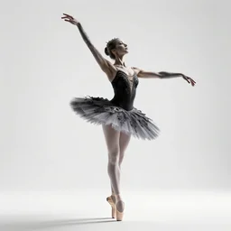grizzled ballerina mid-pirouette, high detail digital art, full body, standing, isolated on a pure white background, centered, whole figure in frame, sharp focus, studio lighting