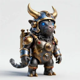 awardwinning portrait photo of a steampunk minotaur, wearing a glowing golden and blue metallic steampunk helmet with red tubes and shiny metallic devices, 3 d render, crisp, 8 k, fluorescent colors, insanely integrate, nikon photography
