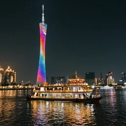 guangzhou boat night river cruise, wide shot