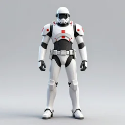 3d render, comic book illustration style, android soldier in white armor with red decals stands proudly, cyberpunk concept art by artgerm and Alphonse Mucha and Moebius, highly detailed, intricate, sci-fi, sharp focus, Trending on Artstation HQ, deviantart