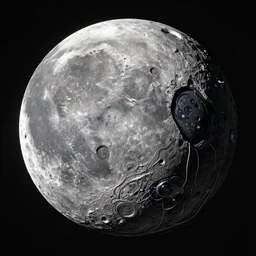 detailed masterpiece of a robotic moon with wires coming out of it by beeple, digital art, artstation