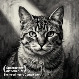 abstract drawing of Schroedinger's cat, high contrast, procreate, artstation contest winner