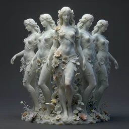 a sculpture of interlaced gorgeous etherial females, made of mist, made of flowers, a digital painting, Andrew Ferez, Charlie Bowater, Marco Mazzoni, Seb McKinnon, Ryohei Hase, Alberto Seveso, Kim Keever, trending on cgsociety, featured on zbrush central, new sculpture, mystical