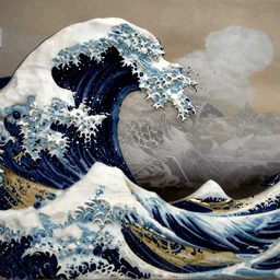 a photo of a marble sculpture of The Great Wave off Kanagawa