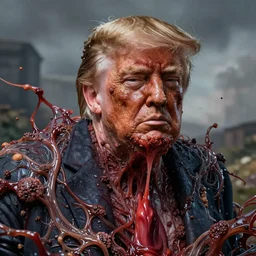 donald trump's disgusting true form bursting from within, gross, slimy, sleazy, pustules, high details, intricate details, by beatrix potter