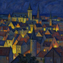 a medieval city, by moebius, by hernst haeckel, pastel deep colours, thick lines, lights by hopper