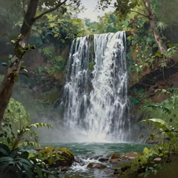 Waterfall near jungles, beautiful oil painting, trending on artstation