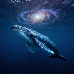 under the ocean, fish with a glowing shadow of a giant whale, galaxy, hyper realistic, epic lighting, cyberpunk, wide angle lens