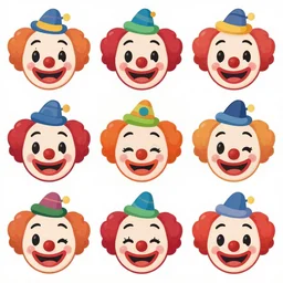 a 3 by 3 array of a clown face
