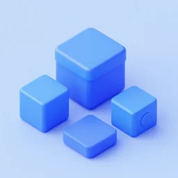 isometric boxes 3 d icons for mobile game, stylized, blue scheme, octane render, 8 k resolution