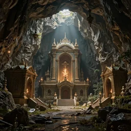 treasure cave, volumetric lighting, fantasy atmosphere, intricate, detailed, photorealistic imagery, artstation, by Greg Rutkowski and Gaston Bussiere and Evgeny Lushpin