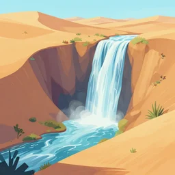 waterfall covered dunes illustration, 8k