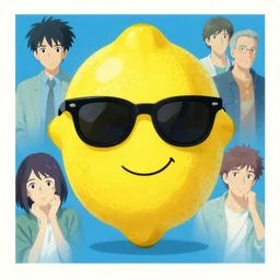 poster artwork by michael whelan and tomer hanuka, a portrait of of a cool smiling lemon with sunglasses, clean, behance hd by lois van baarle, artgerm, helen huang, by makoto shinkai and ilya kuvshinov, rossdraws, illustration