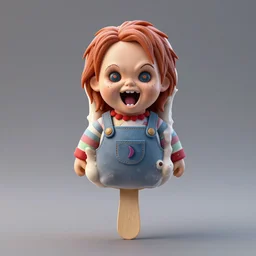 ice cream popsicle shaped like screaming chucky doll, octane render, centered, highly detailed
