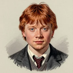 Rupert Grint portrait, vintage magazine illustration 1950