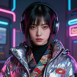 detailed portrait of taliar mar as a neon operator girl, cyberpunk futuristic, neon, reflective puffy coat, decorated with traditional japanese by ismail inceoglu dragan bibin hans thoma greg rutkowski alexandros pyromallis nekro rene margitte, illustrated, perfect face, fine details, realistic shaded, fine - face, pretty face
