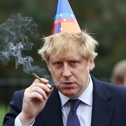 boris johnson wearing a party hat and smoking a weed joint, photographed, portrait, photographic, hdr, 4 k