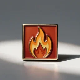 an enamel pin of a retro minimalist clean fire flame square